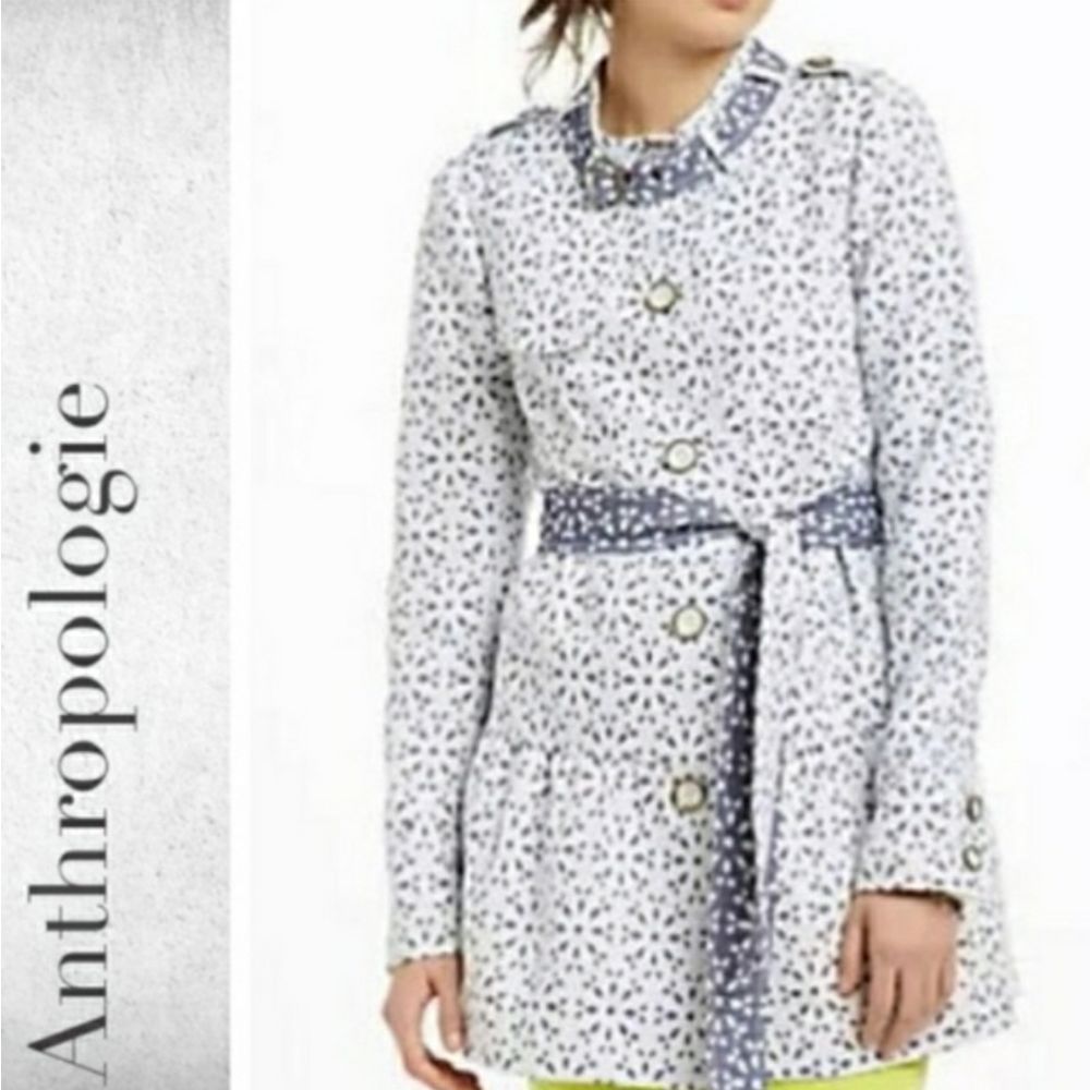 Elevenses Anthropologie Floral Eyelet Long Sleeves Tie Belted Pocketed Trench